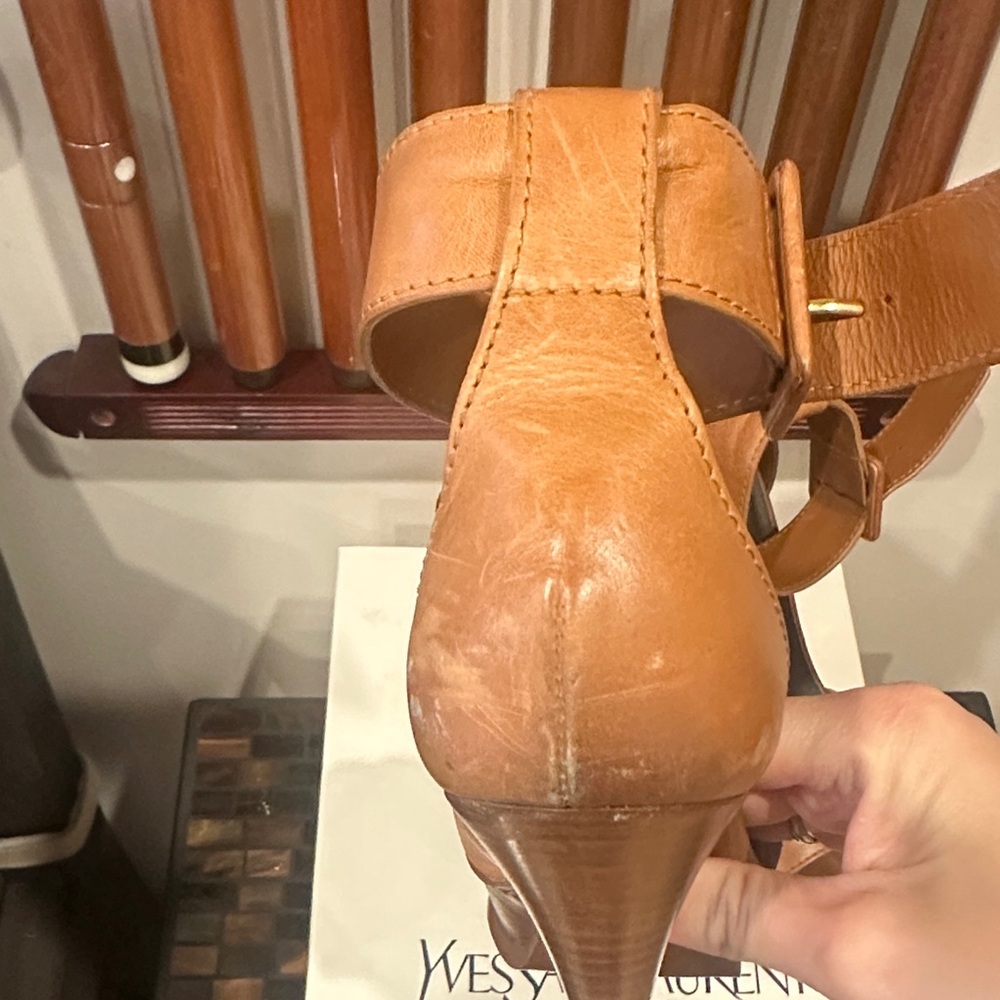 Yves Saint Laurent Brown Leather Platform Ankle-Strap Heels - Picture 3 of 8